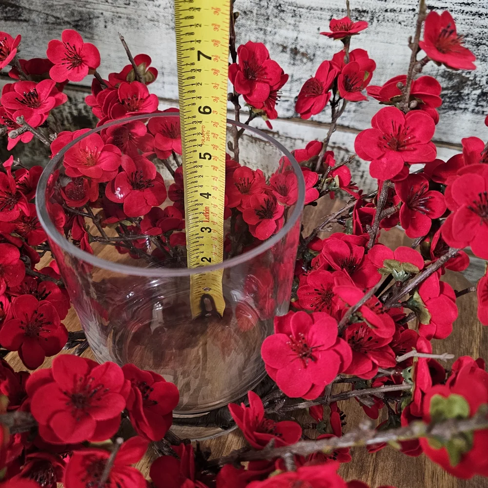 Red Cherry Blossom Floral Candle Ring Accent